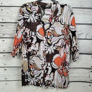 Lane Bryant 2x Brown Floral Crinkle Button Front Blouse